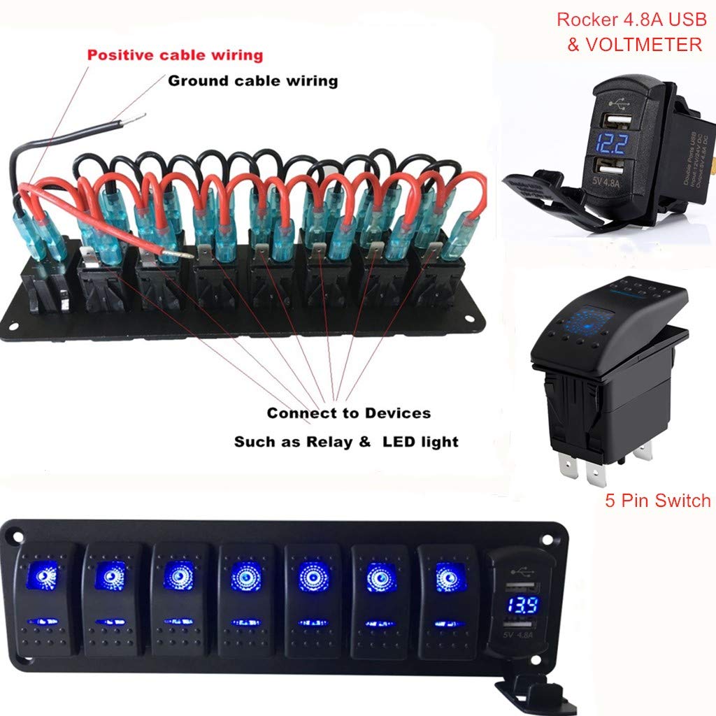 Big Sale Switchtec 2 3 5 7 Gang Rocker Switch Aluminum Panel with 4.8 Amps Dual USB Fast Charger with Voltmeter, Blue Backlit Led, Pre-Wired for Marine, Boat, Car, Truck (4.8A USB & 7 Switches Blue) Black Friday - 70% OFF Switchtec 2 3 5 7 Gang Rocker Switch Aluminum Panel with 4.8 Amps Dual USB Fast Charger with Voltmeter, Blue Backlit Led, Pre-Wired for Marine, Boat, Car, Truck (4.8A USB & 7 Switches Blue)