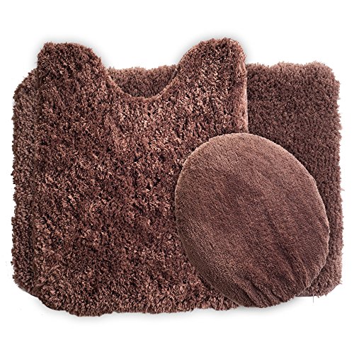 Lavish Home 3 Piezas Super de Peluche Antideslizante Alfombra de baño Alfombra Conjunto