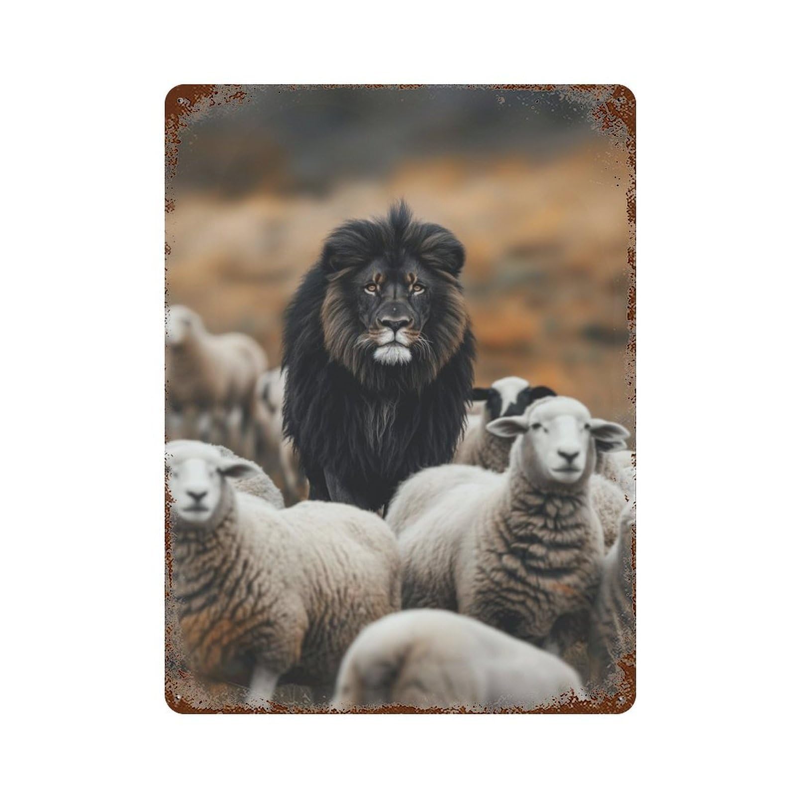 Lion Black Sheep Fantasy Vintage Rust Metal Sign 15.7"x11.8", Retro Wall Decor for Garage, Pub Or Kitchen
