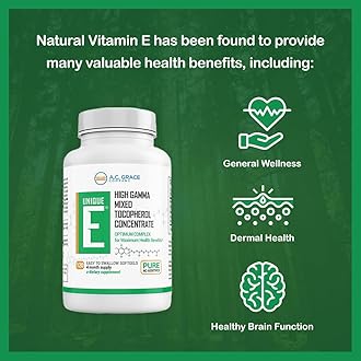 UNIQUE E A.C. Grace Company Mixed Tocopherols 120 Soft Gels, Supports Healthy Brain Function, General Health, and Aging Support, All-Natural Vitamin E and Kosher
