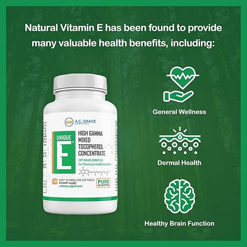 Miniatura 4 de UNIQUE E A.C. Grace Company - Tocoferoles mixtos 120 geles blandos, apoya la función cerebral saludable, salud general y apoyo al envejecimiento,