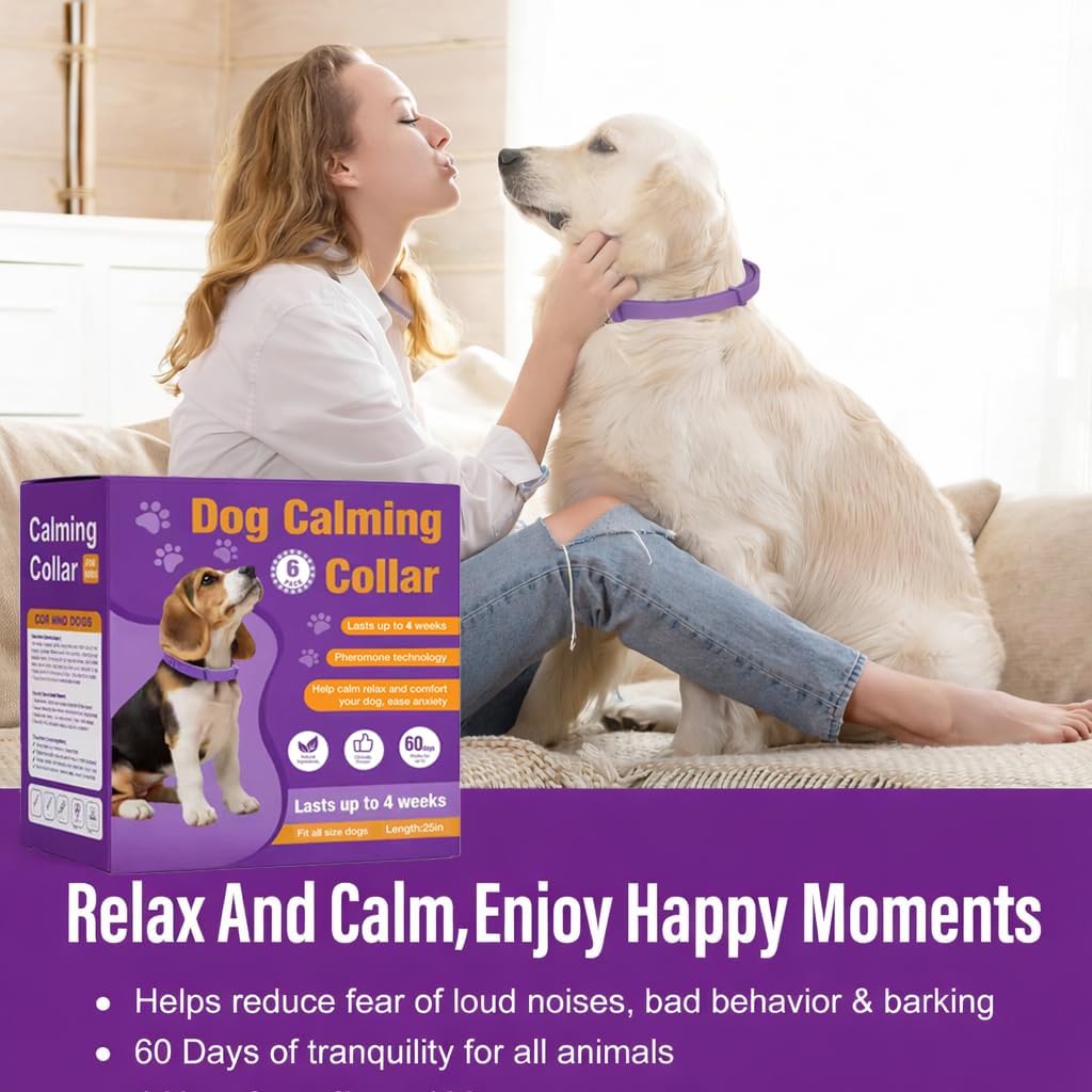 Calming Collar for Dogs, 6 Packs Dog Pheromone Calm Collars to Relieve Anxiety Bad Behavior, Long Lasting Pheromone for 60 Days, 25 Inches Adjustable for Small Medium and Large Dog (Pruple)