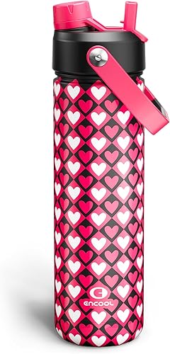 Miniatura 80 de ENCOOL Botella de agua aislada con popote, de acero inoxidable, a prueba de fugas, sin BPA, al vacío de doble pared que se mantiene fría durante 24