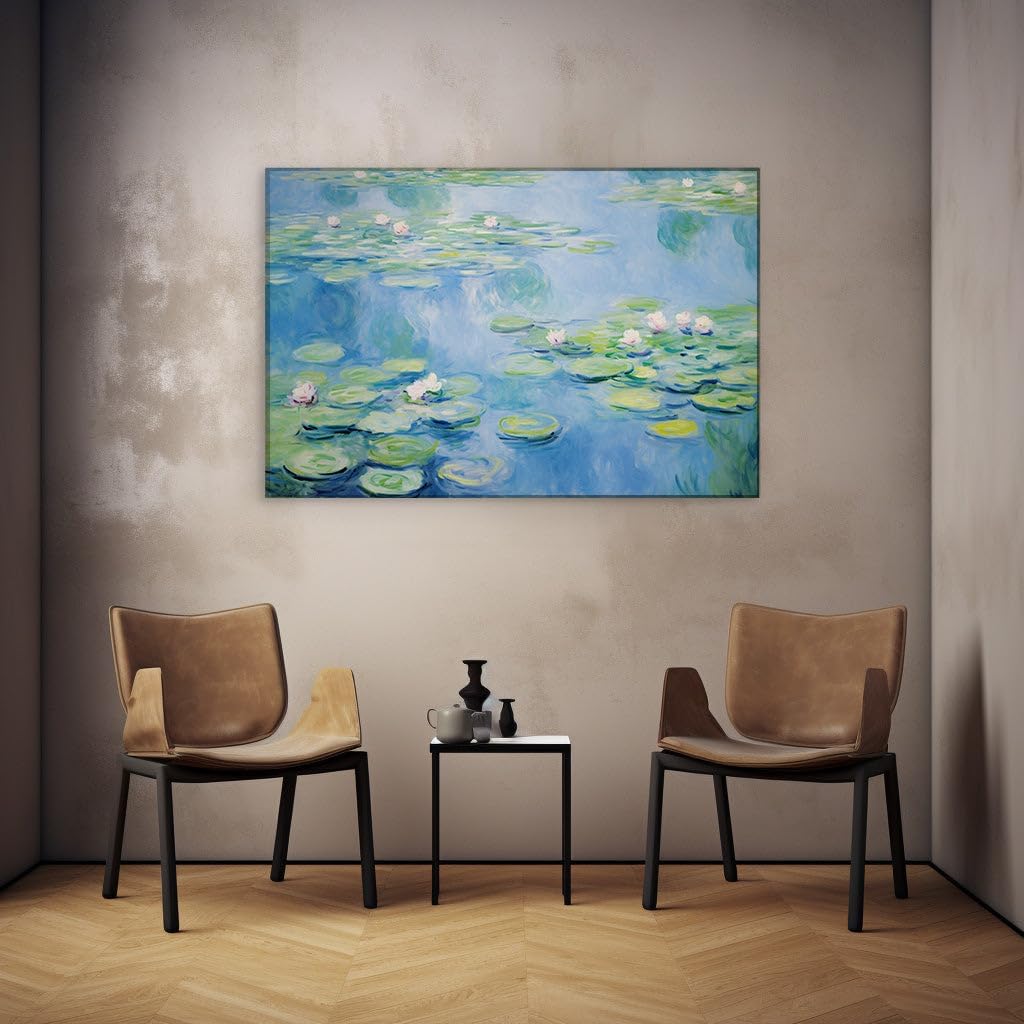 Canvas for Living room. Tranquil Waters and Serene Skies A Canvas of Lily-Pond Harmony, 27 x 18 inch Canvas Wall Art - Ready to Hang - 69x46 cm (27x18 inch)