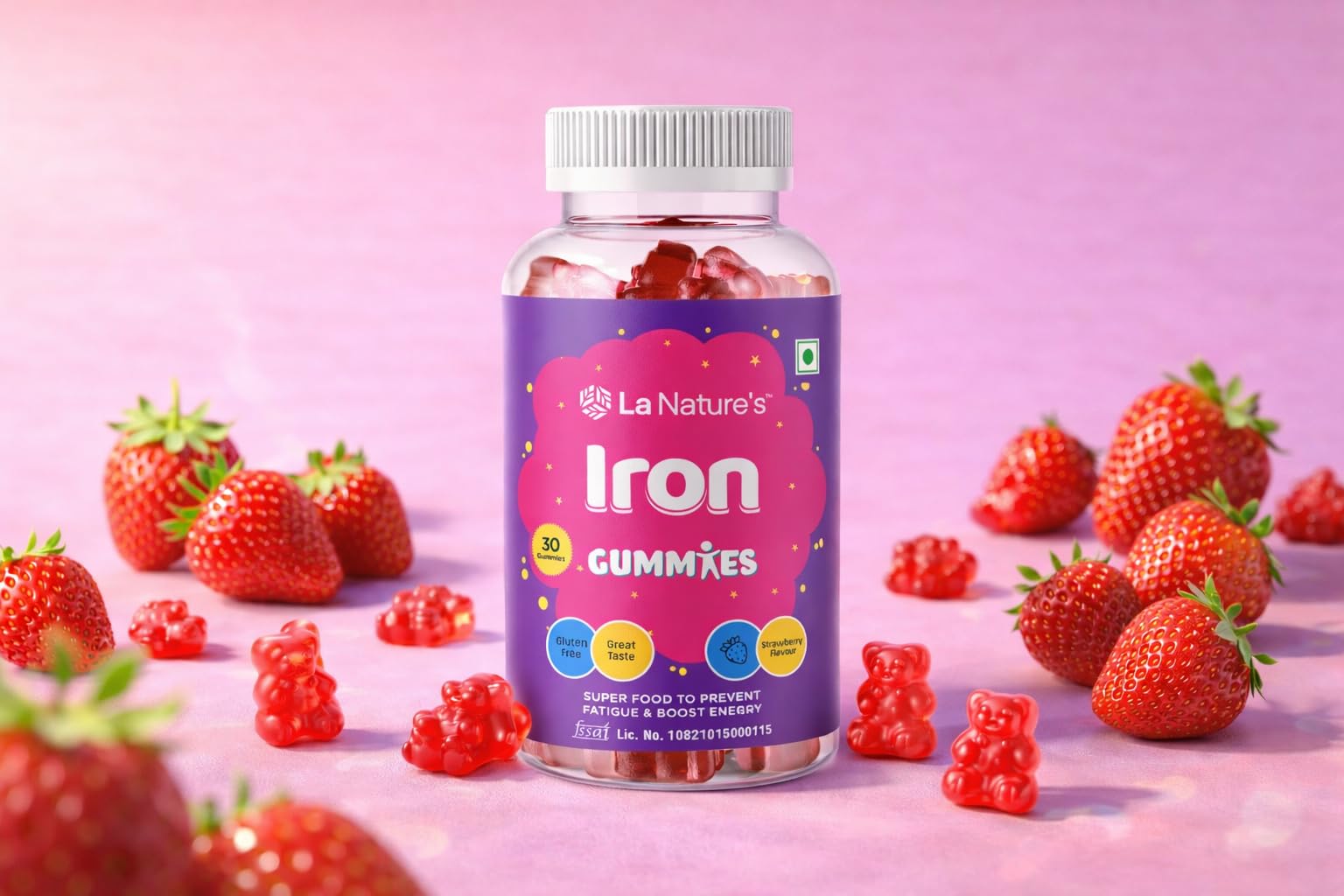 La Nature's Iron Gummies For Kids And Adult s Superfood To Prevent Fatigue And Boost Energy Maintain Hameglobin Level Supports Immune System Strawberry Flavour (30 Gummies) 1