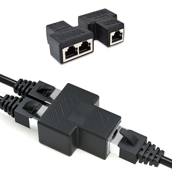 Maijiatie Ethernet Cable Splitter 1 to 2, RJ45 Splitter, Ethernet Splitter, Ethernet Cable 8P8C Extender Plug LAN Cable for Cat5, Cat5e, Cat6, Cat7(Black, 1 Pair)…