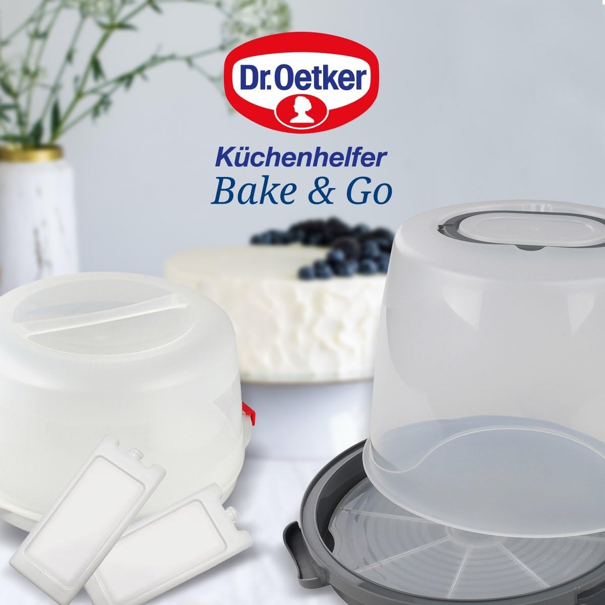 Dr. Oetker Extra High Cake Transport Box - Round Cake Boxes, Cake Container with Shelf - Space for 20 cm Tall Cakes
