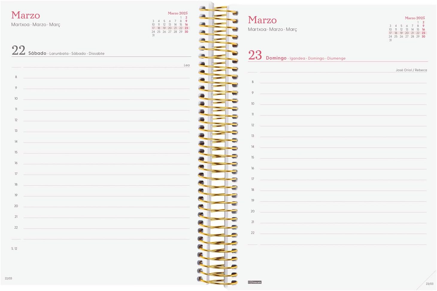 Finocam - Spiral Agenda Design Collection 2025 1 Day Page January 2025 - December 2025 (12 months) Spanish Gala