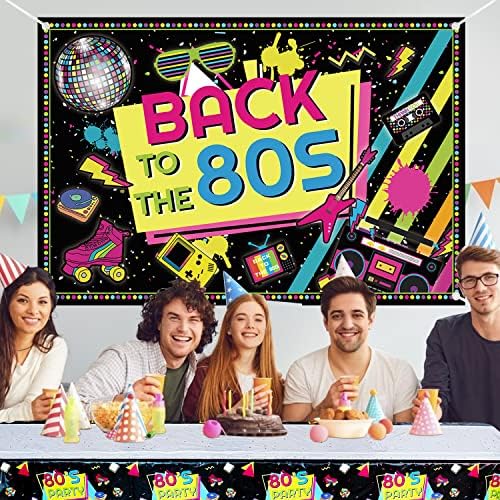 Back to The 80s Party Decorations Backdrop and Table Cover Set, for 80s Hip Hop Background Wall Decorations, Retro 1980s Theme Banner, Photo Booth Props Birthday Party Decorations