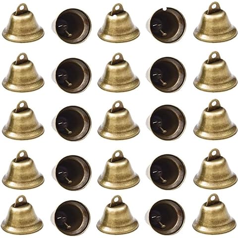 Amajoy 25PCS Bronze Jingle Bells Small Vintage Brass Color Bells for Christmas Decoration Wedding Doors Dog Collar Jewelry Sewing Halloween Decor Cover