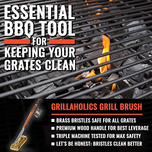 Grillaholics Pro Brass Grill Brush - Softer Brass Bristle Wire Grill Brush For Safely Cleaning Porcelain And Ceramic Grates - Lifetime Manufacturer's Warranty #TOP1
