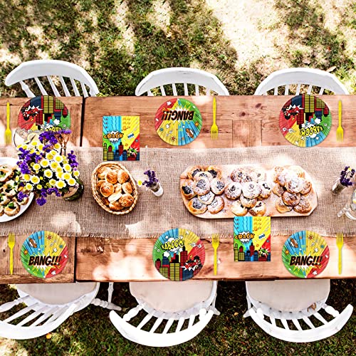 Gisgfim 96 Pcs Super Theme Hero Party Plates And Napkins Party Supplies Hero Themed Party Tableware Set Hero Action Disposable Decorations Favors For Birthday Baby Shower For 24 Guests #TOP4