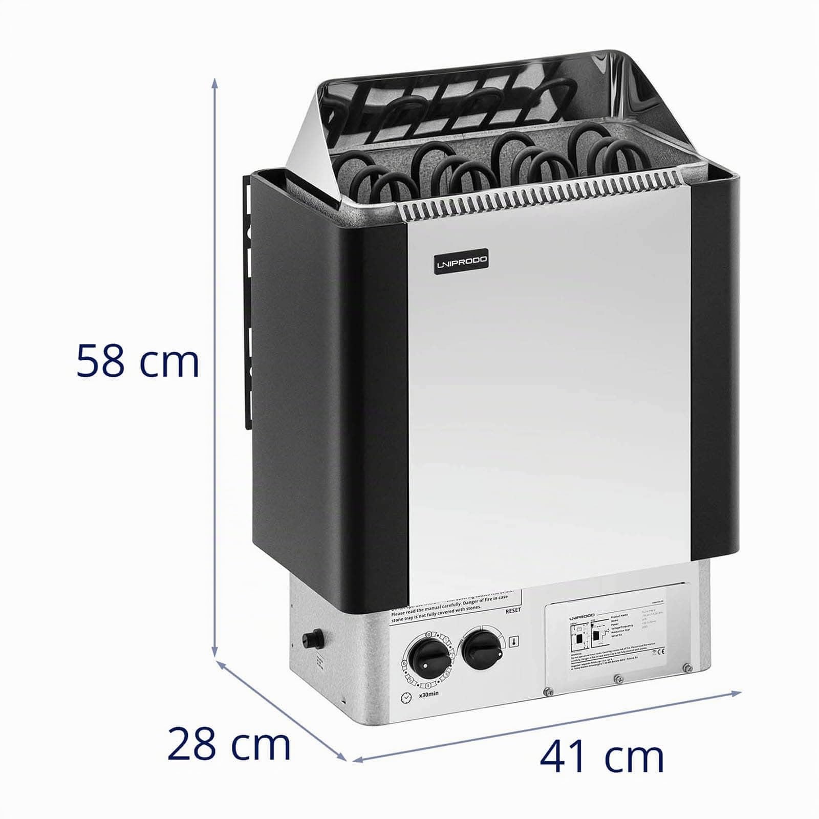 UNI_SAUNA_S6.0KW Horno de sauna para tamaño de sauna 5-9 m³ 6 kW Rango de temperatura de 30 a 110 °C Controlador incluido Estufa Eléctrica Calefactor Calentador para saunas