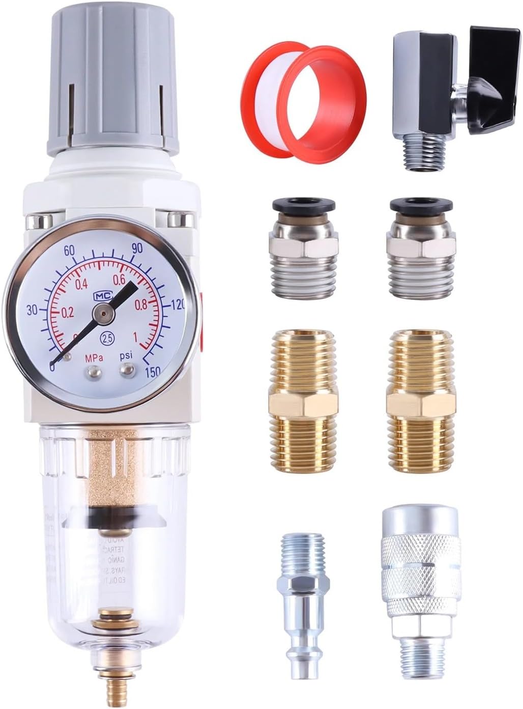 1pc Pneumatic Filter Regulator AW2000-02 AW4000-04 Pneumatic Valve Pneumatic Compressed Air Filter Regulator With Gauge Air Tool(Semi-Auto 1l4NPT)