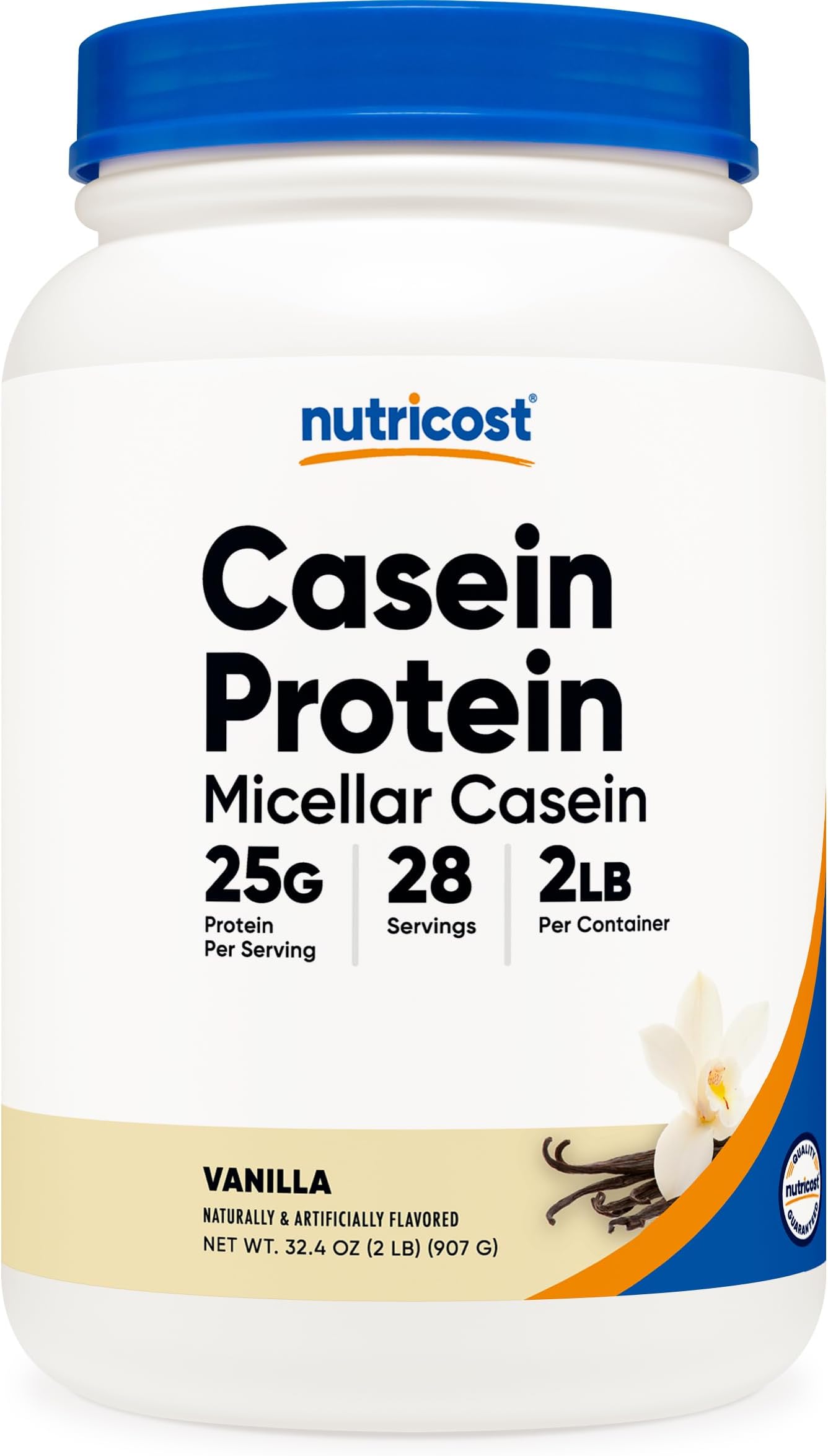 Nutricost Casein Protein Powder (Vanilla) 2LB | Micellar Casein, Gluten Free, GMO-Free
