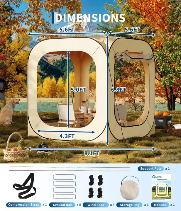 Miniatura 8 de Tienda de campaña desplegable para exteriores de 6 x 6 pies, refugio instantáneo para tienda de campaña para 2 a 3 personas, refugio solar