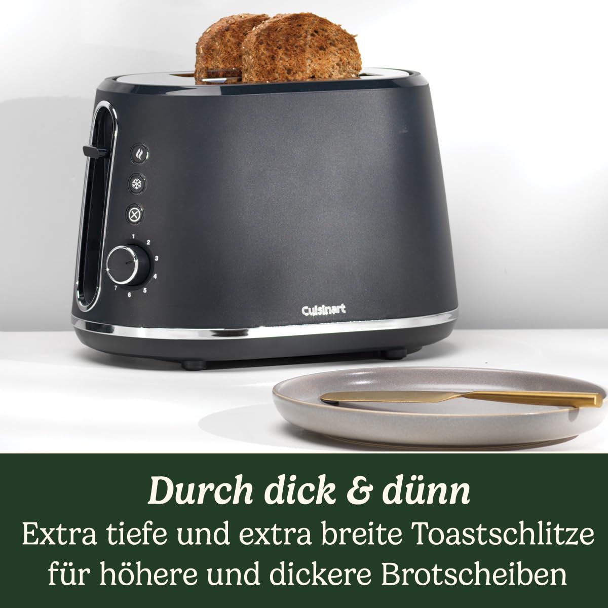 Cuisinart 2-Scheiben-Toaster | Extra tiefe, extra breite Schlitze, ideal für dickes Brot und Bagels |Hochstellhebel | 7 Bräunungsstufen plus Abtauung | Passender Wasserkocher erhältlich | Grau