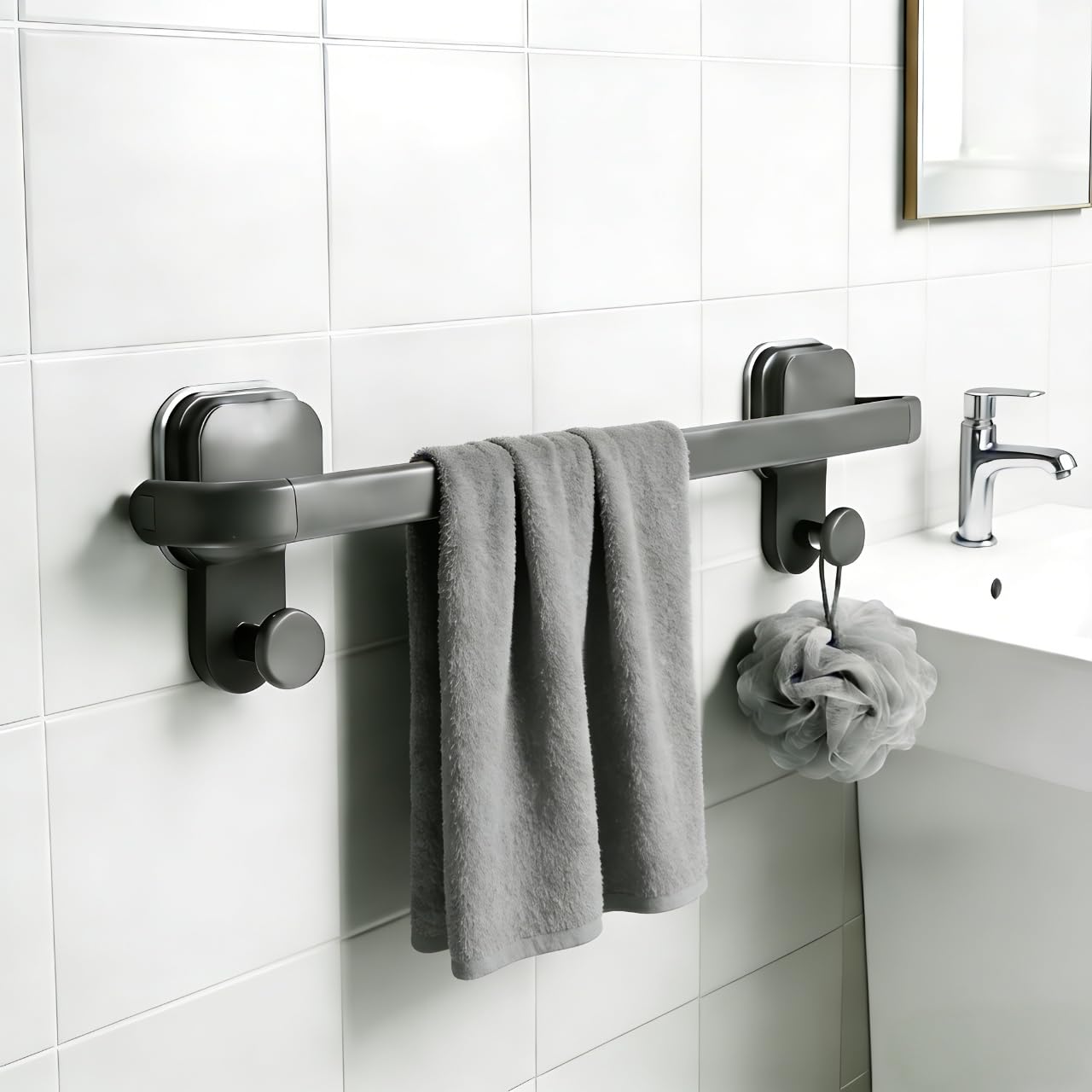 Towel Rail Wall Mounted, Carbon Steel Towel Rack Bar Bathroom Holders 40cm/15.7in, Vacuum Suction Cup Bathroom Kitchen Accessory Removable (40CM/15.7IN)