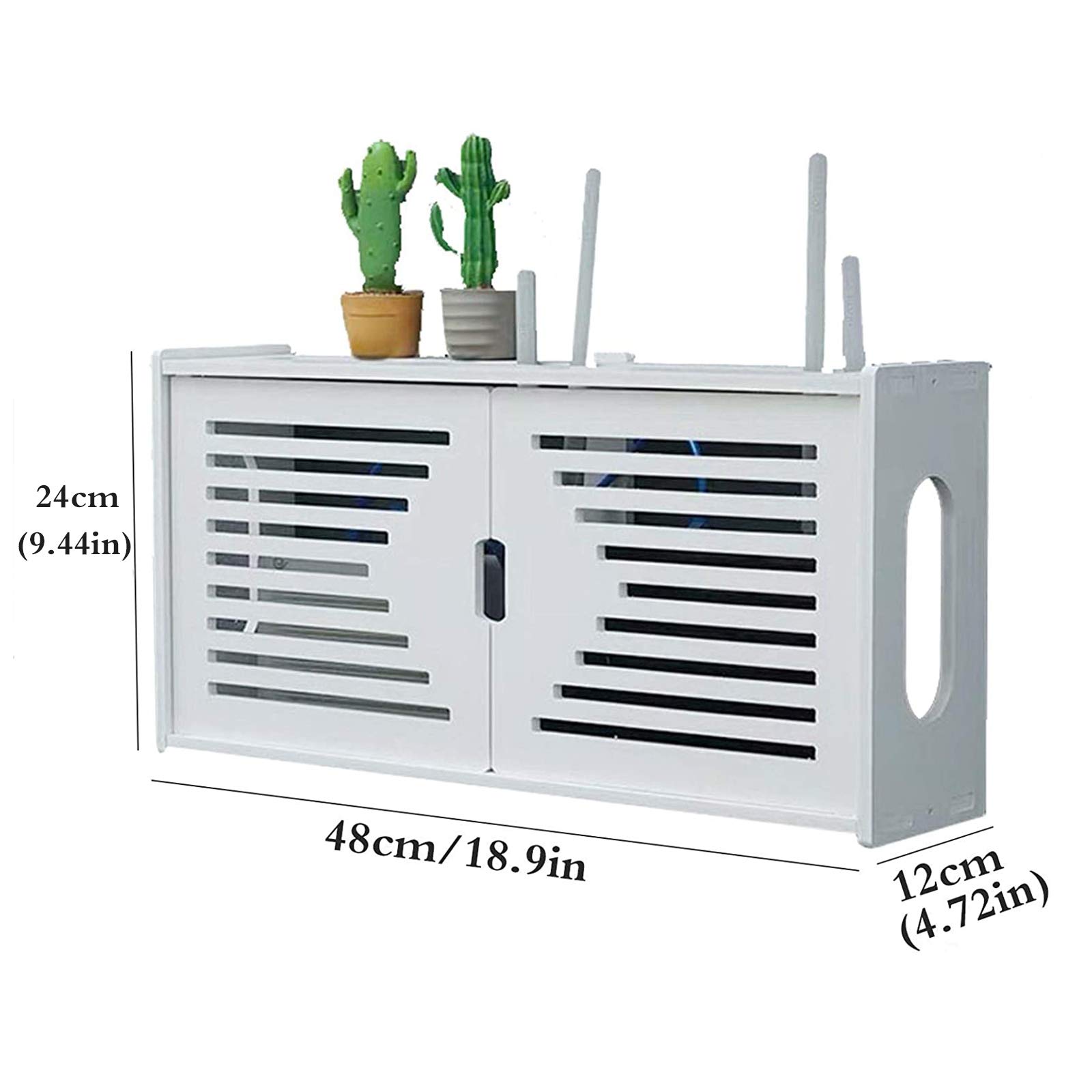 Estante de Almacenamiento de Router, Blanco Caja de Almacenamiento para Router y Cables, Plástico de Madera, Soporte Router Pared Almacenamiento de Cable E