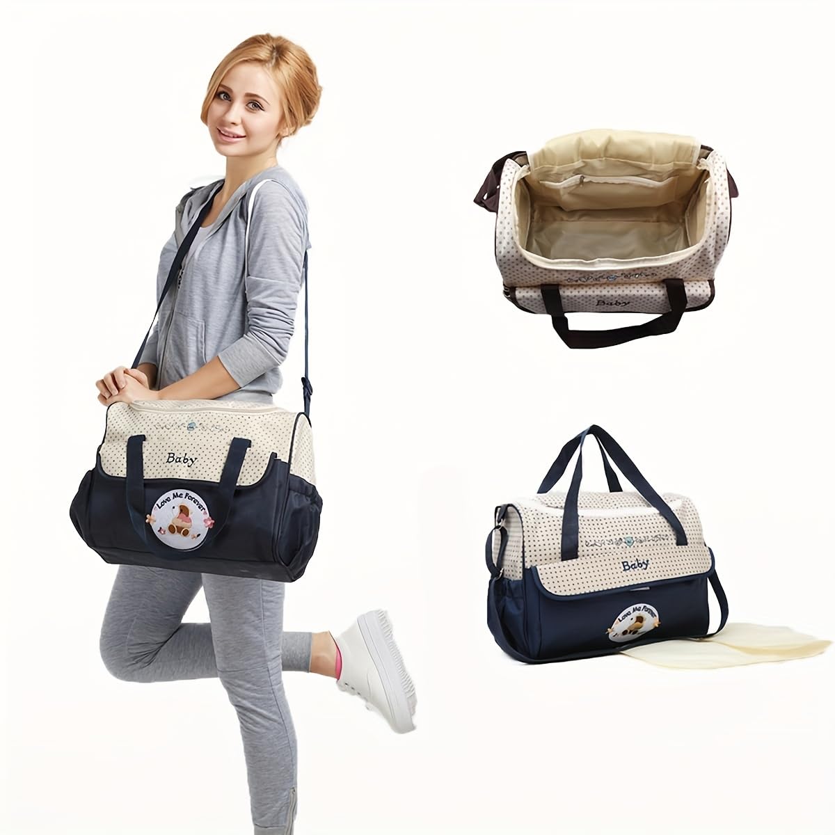 Photo 1 of AIERLA Baby Changing Backpacks, Large Capacity Diaper Bag, Adjustable Shoulder with Handles Meal Feeding Bottle Baby Travel Bag with Many Pockets, Blue