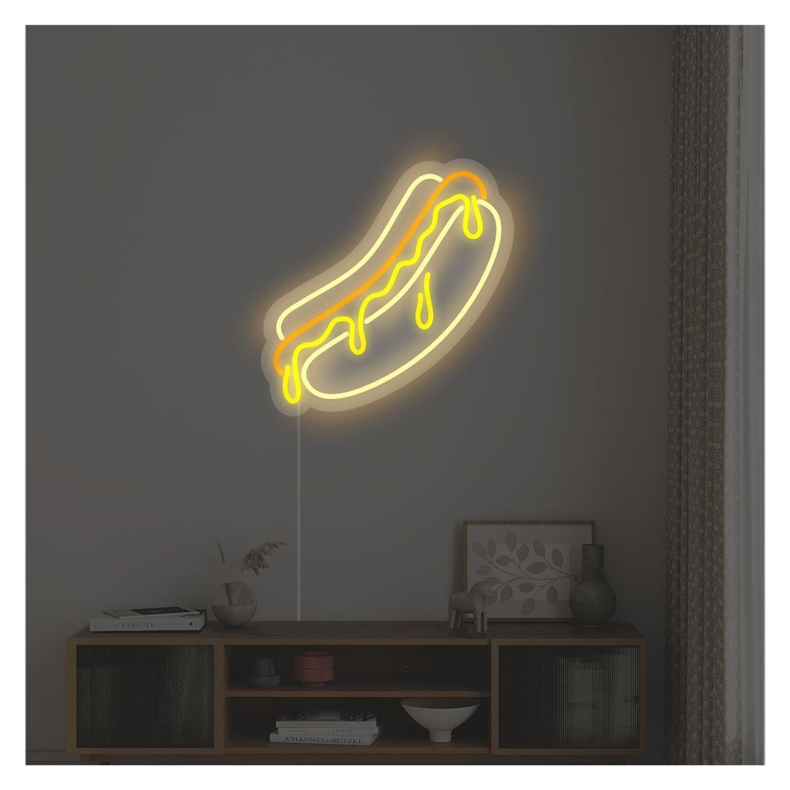 SHOUXI Sign Lamp Melting Hot Dog Neon Sign, Suitable for Fast Food Shop Decor with Brightness Adjustable 35cmx36cm