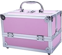 Vista 2 de Karl home Estuche de tren de maquillaje, organizador de cosméticos portátil, gran capacidad de almacenamiento con bloqueo de espejo para artistas