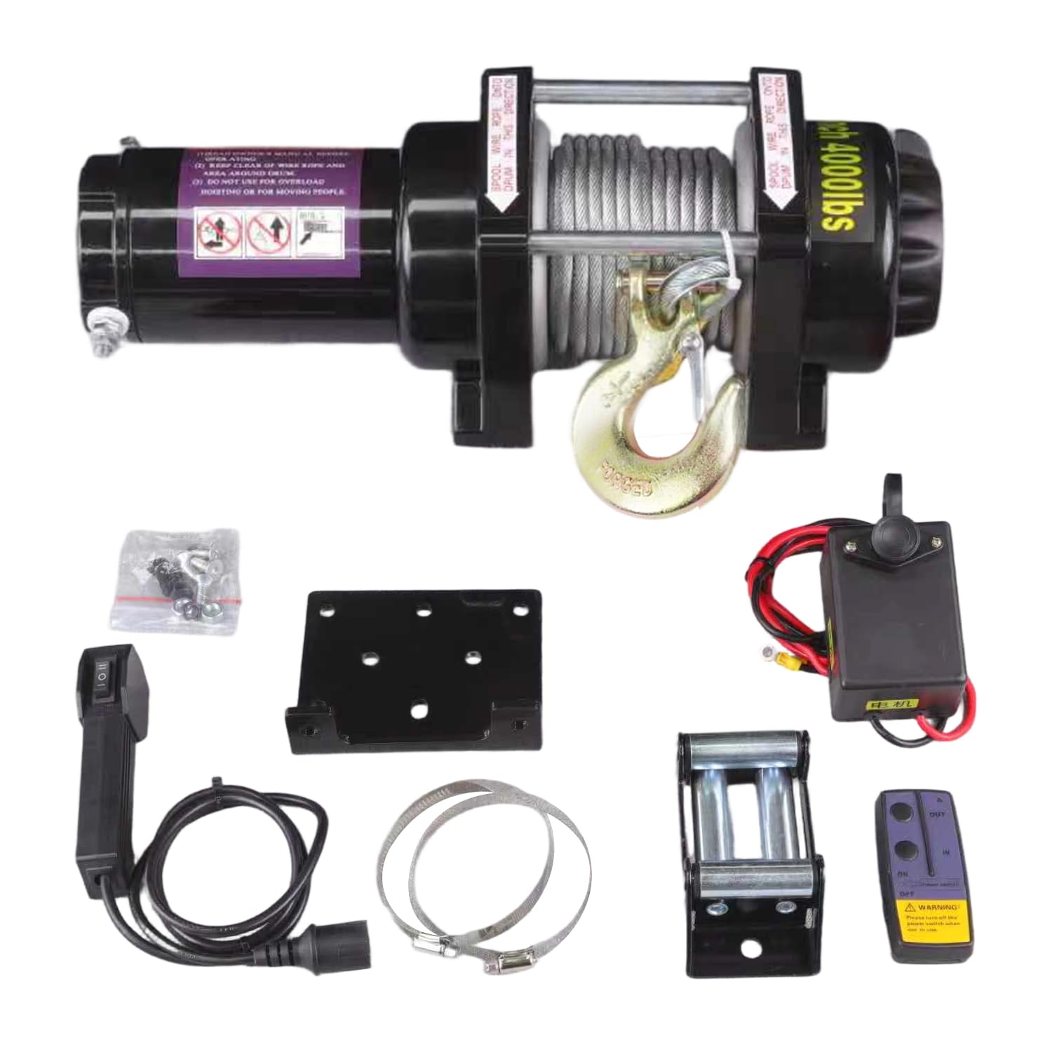 4000Lb Electric Winch 12V, Electric Recovery Winch Kit with Off-Road Waterproof Steel Cable, Suitable for Towing, Off-Road and Rescue of ATV, UTV, Trucks and Trailers, Etc