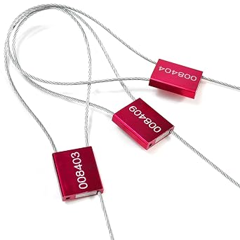 50 pcs Numbered Security Cable Seals Tamper Resistant Shipping Label Steel Metal Tags-Ties Pull Tight Truck Door Lock Disposable Self-Locking Security Strap Red