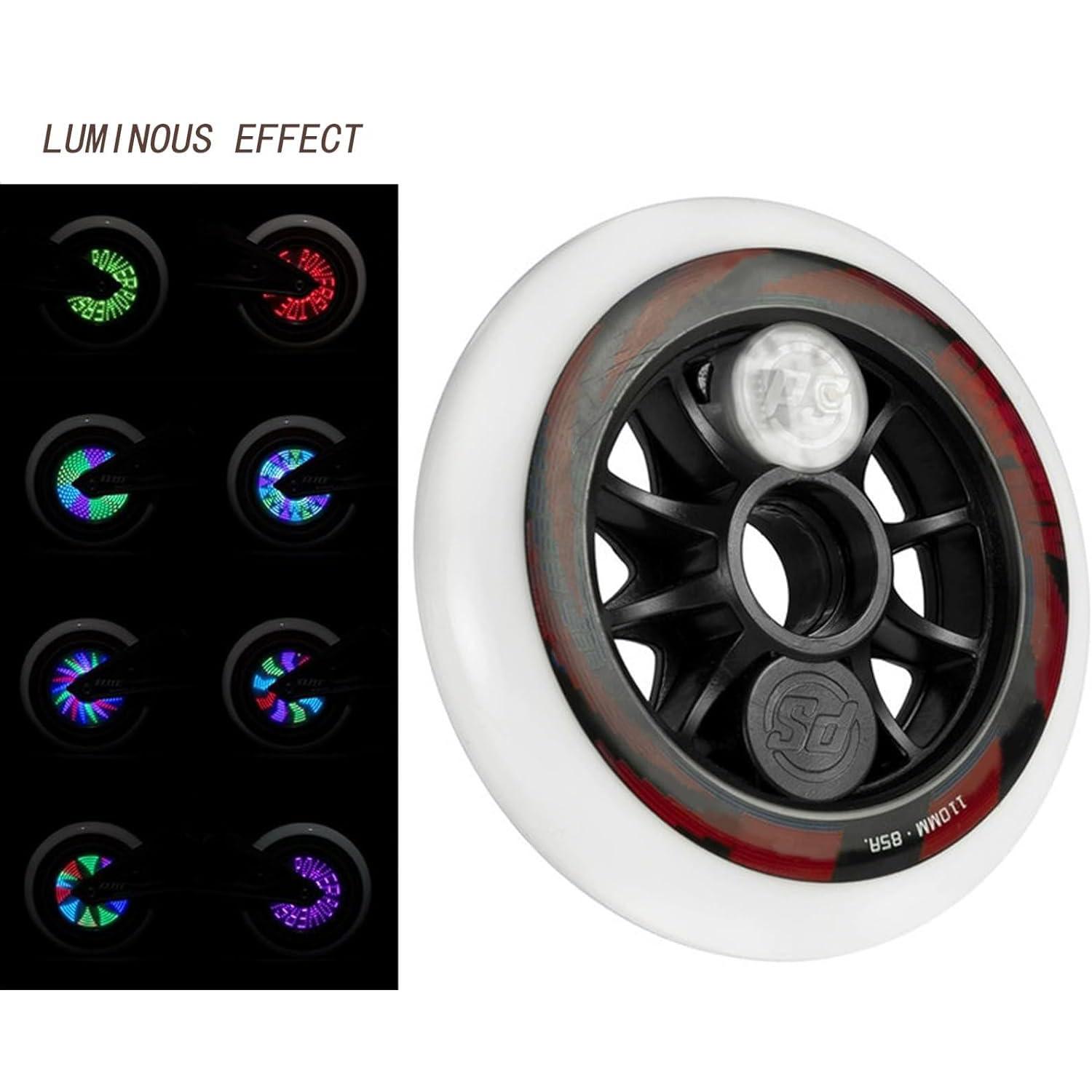 Roues en Ligne Lumineuses 100 mm/110 mm/125 mm 85 A Roues de Rechange Professionnelles à Vitesse sans roulements, Lot de 2, 100 mm