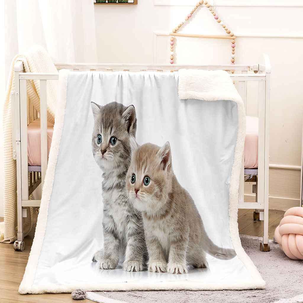 LZRNWP Baby Blanket Personalised Fleece Blankets Lightweight Cozy Durable  3D Printed Single Blanket Animal kitten pattern Flannel Blanket for Kids