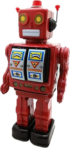 Charmgle Juguetes de lata retro robot para caminar, robot de escritorio eléctrico giratorio con sonido de pistola de fuego, colección para adultos,