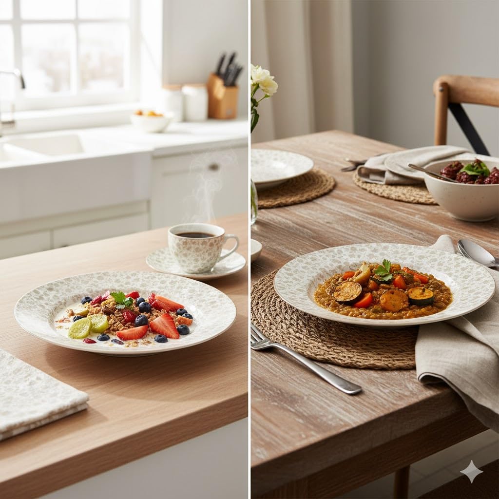 Juego de Vajilla de Cocina 18 Piezas Flor Beige