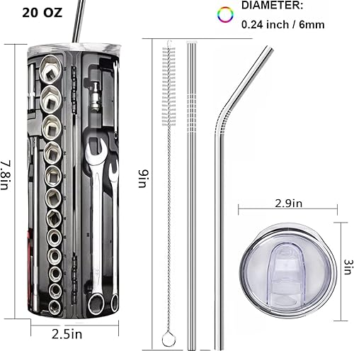 Miniatura 3 de Vaso delgado de 20 onzas con tapa y pajilla, regalos para hombre, regalos de cumpleaños para papá, taza de viaje para padre, acero inoxidable, doble