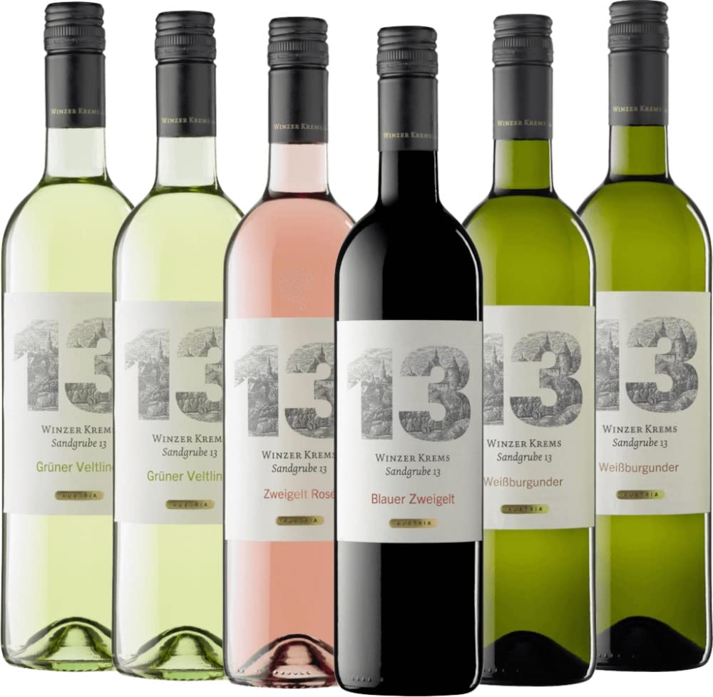 VINELLO 6er Kennenlernpaket - Sandgrube 13 Weine vom Winzer Krems mit einem VINELLO.weinausgießer | 6 x 0,75 Liter