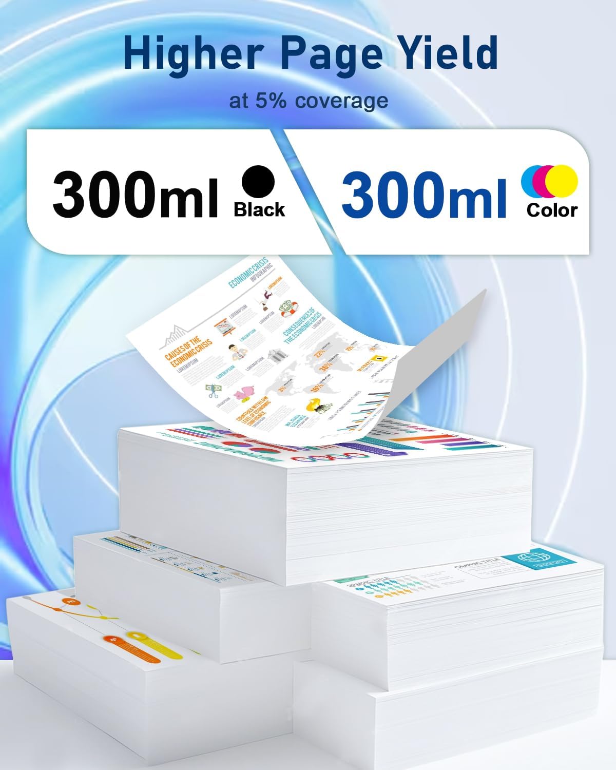 727 Ink Cartridges High Yield 300ml (6-Pack, Photo Black/Matte Black/Cyan/Magenta/Yellow/Gray) Compatible 727 Ink Replacment for HP 727 DesignJet T920 T930 T1500 T1530 T2500 T2530 Printer