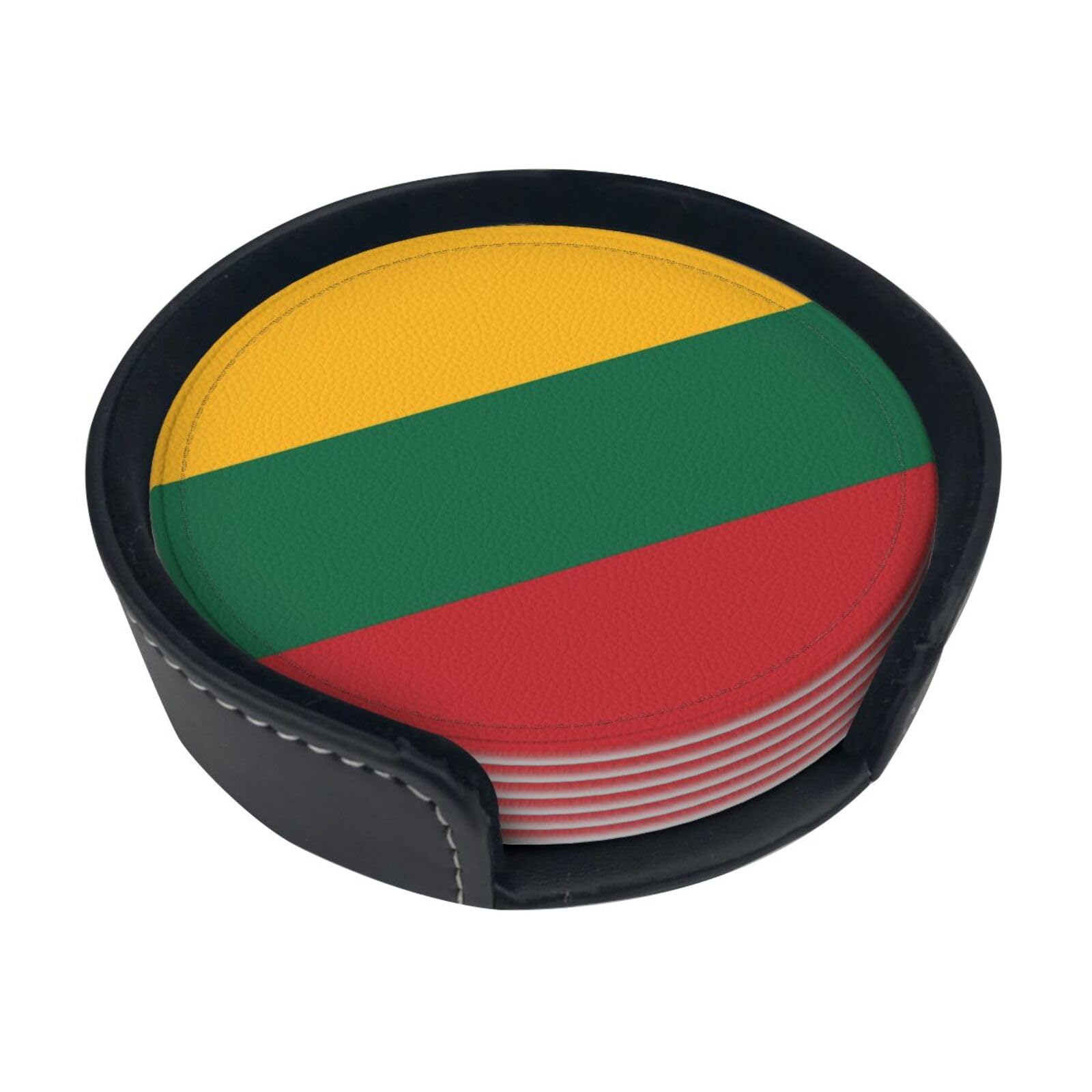 Flag of Lithuania Leather Coasters-Set of 6 with Storage Holder