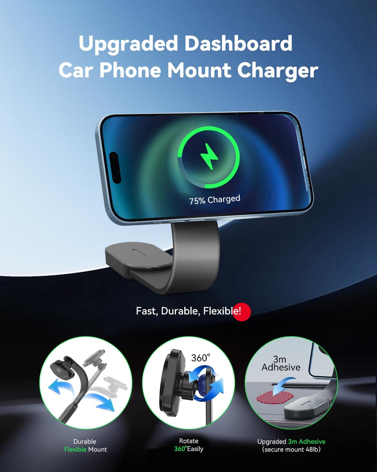 Spedal Qi2 15W Magnetic Car Charger Mount, for MagSafe-Compatible Car Phone Holder with Strong Magnet, 360° Adjustable Wireless Charging Mount for iPhone 16/15/14/13/12