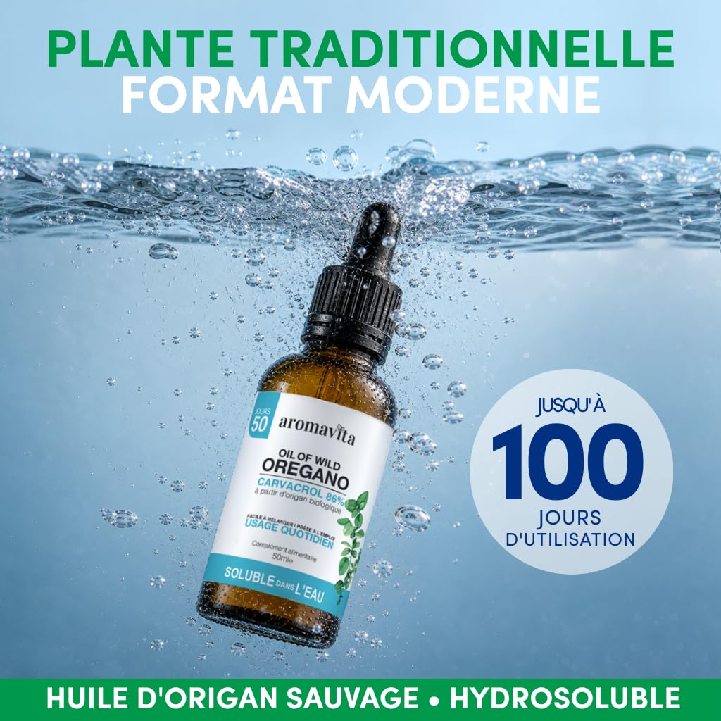Huile d'Origan Bio Soluble dans l'Eau - Complément Alimentaire pour le Soutien Immunitaire, Digestif et Respiratoire, Bain de Bouche - À Base de Plantes, Végan, Sans OGM, Sans Gluten - 50ml