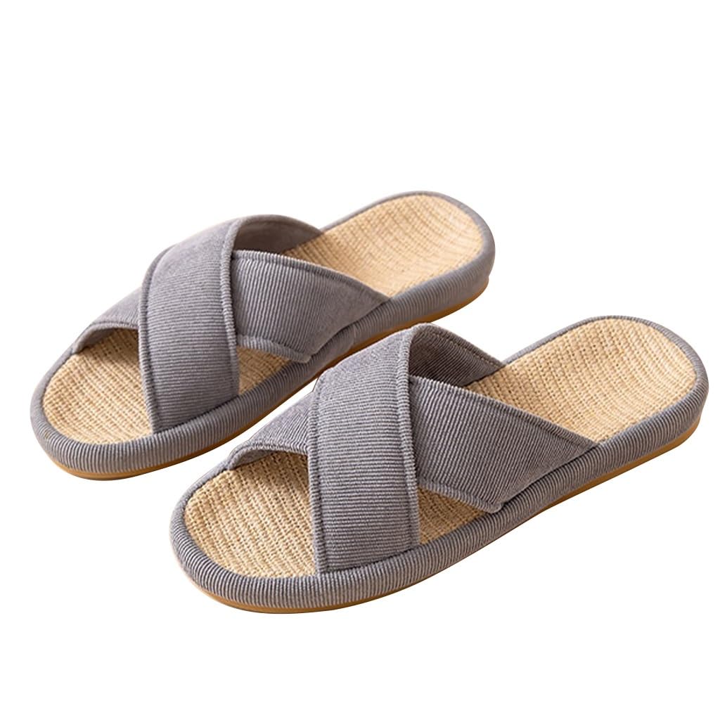 Zapatillas Unisex de algodón y Lino, Zapatillas de casa para Mujeres y Hombres, Zapatos con Suela Antideslizante Suave de Lino para Interiores con Punta Abierta (Azul, 41/42 EU)
