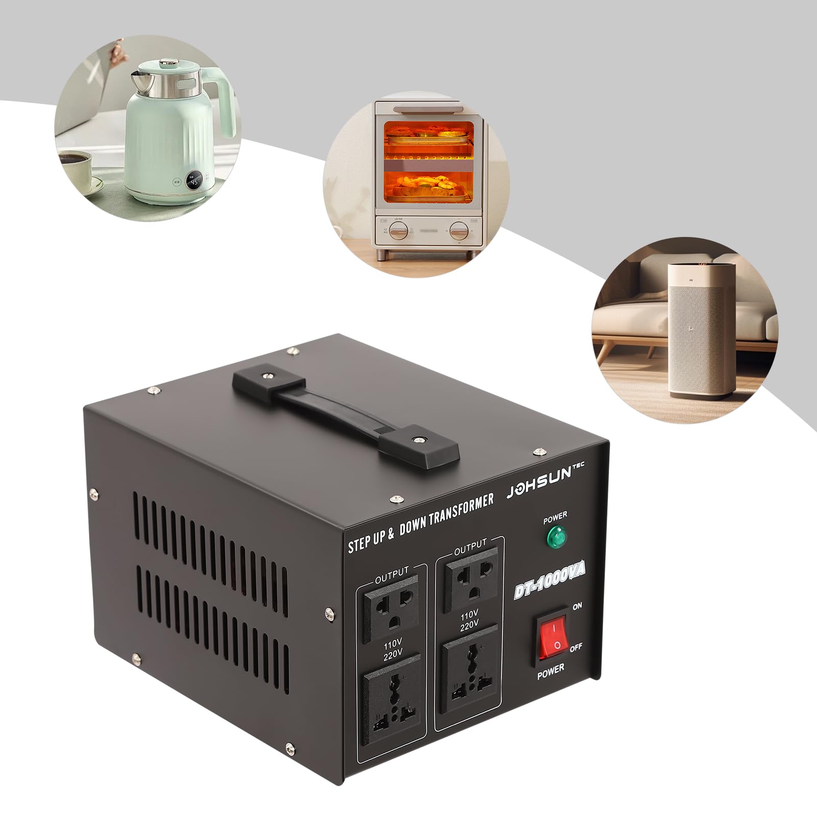 Trasformatore di tensione portatile, 800 W, step-up and step-down, trasformatore toroidale con quattro prese di conversione, per applicazioni domestiche e commerciali