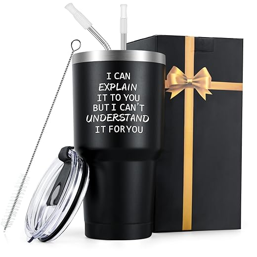 Qtencas Engineer Gifts, I Can Explain It to You But I Can't Understand It for You Stainless Steel Travel Tumbler, Christmas Birthday Gifts for Engineers Men Coworker Office Computer Geek(30oz, Black)