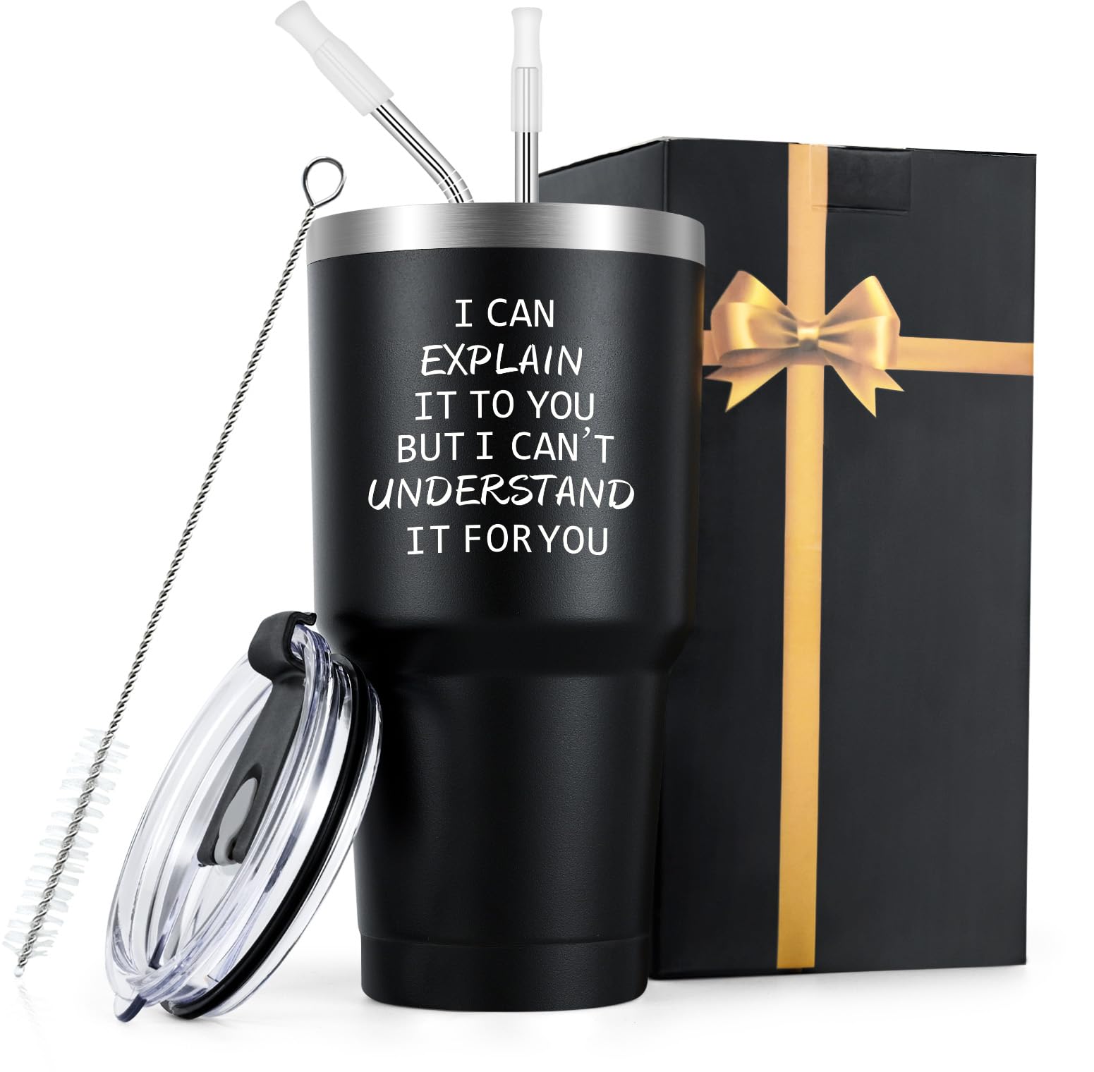QtencasEngineer Gifts, I Can Explain It to You But I Can't Understand It for You Stainless Steel Travel Tumbler, Christmas Birthday Gifts for Engineers Men Coworker Office Computer Geek(30oz, Black)