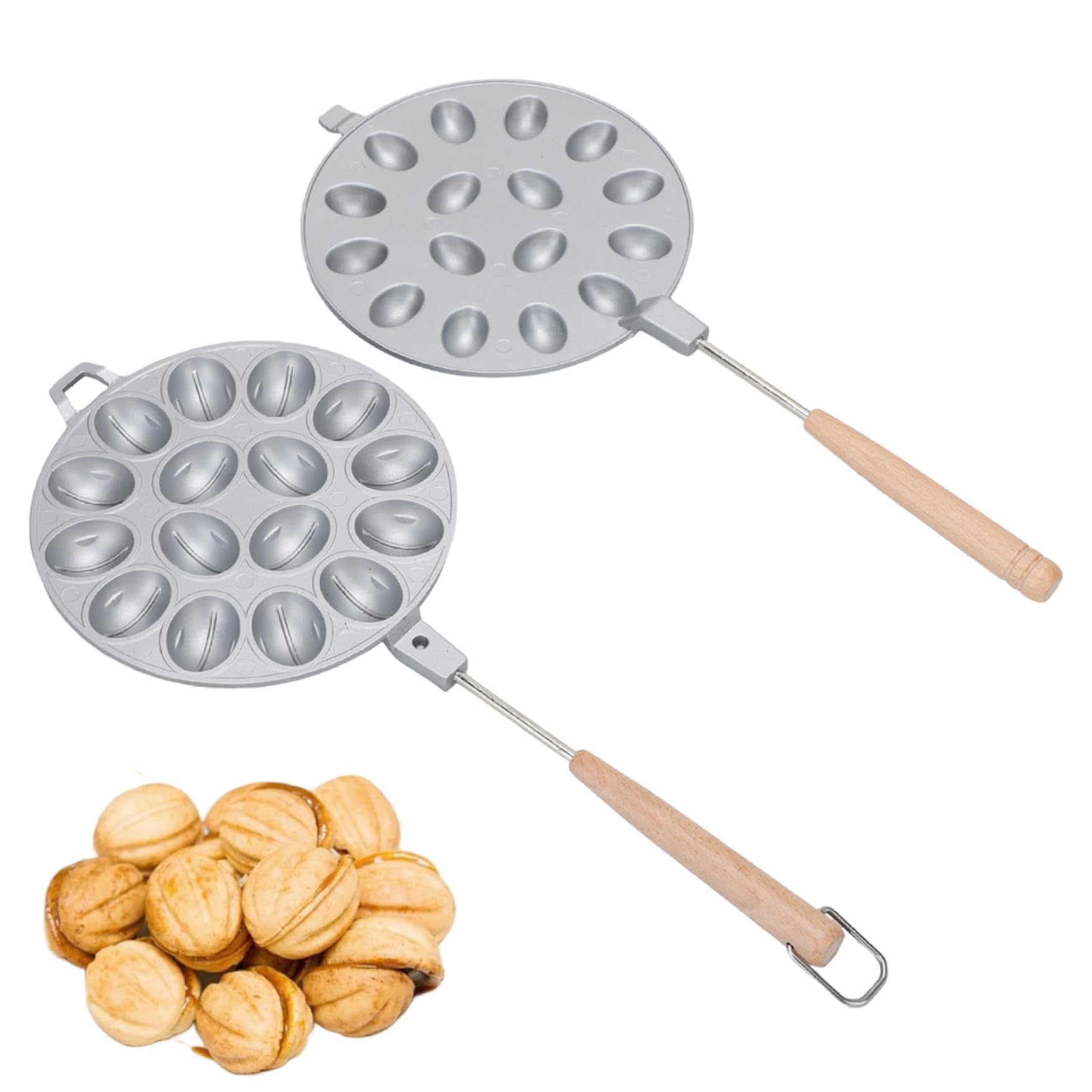 Stampo per biscotti in noce, 16 cavità con manico, lungo 45 cm, perfetto per cuocere deliziosi biscotti alle noci
