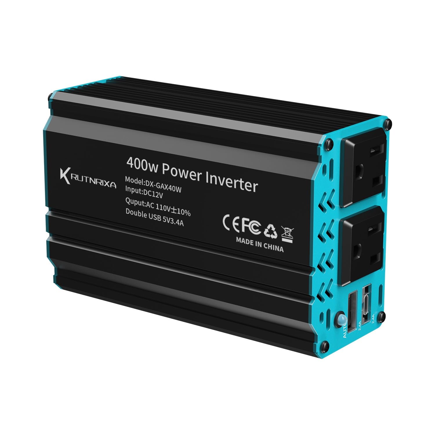 KLVN Falowniki mocy 300 W 400 W 12 V DC na 110 V AC konwerter do pojazdów, 2 porty USB, adapter ładowarki samochodowej z gniazdkiem wtykowym gniazda zapalniczki (400 W)