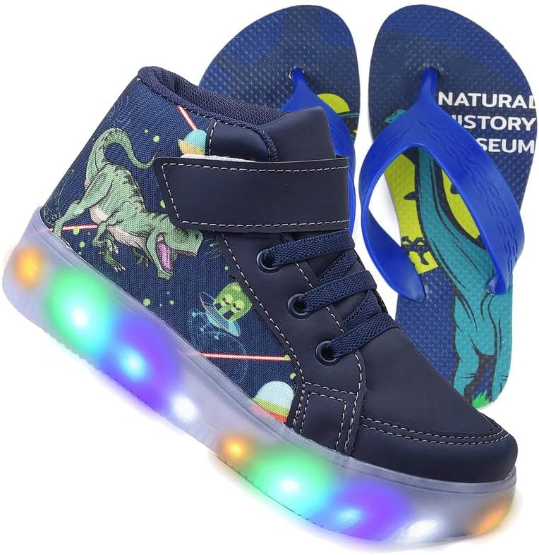 Tenis Botinha Masculino De Led Com Calce Facil Infantil Dinossaur...