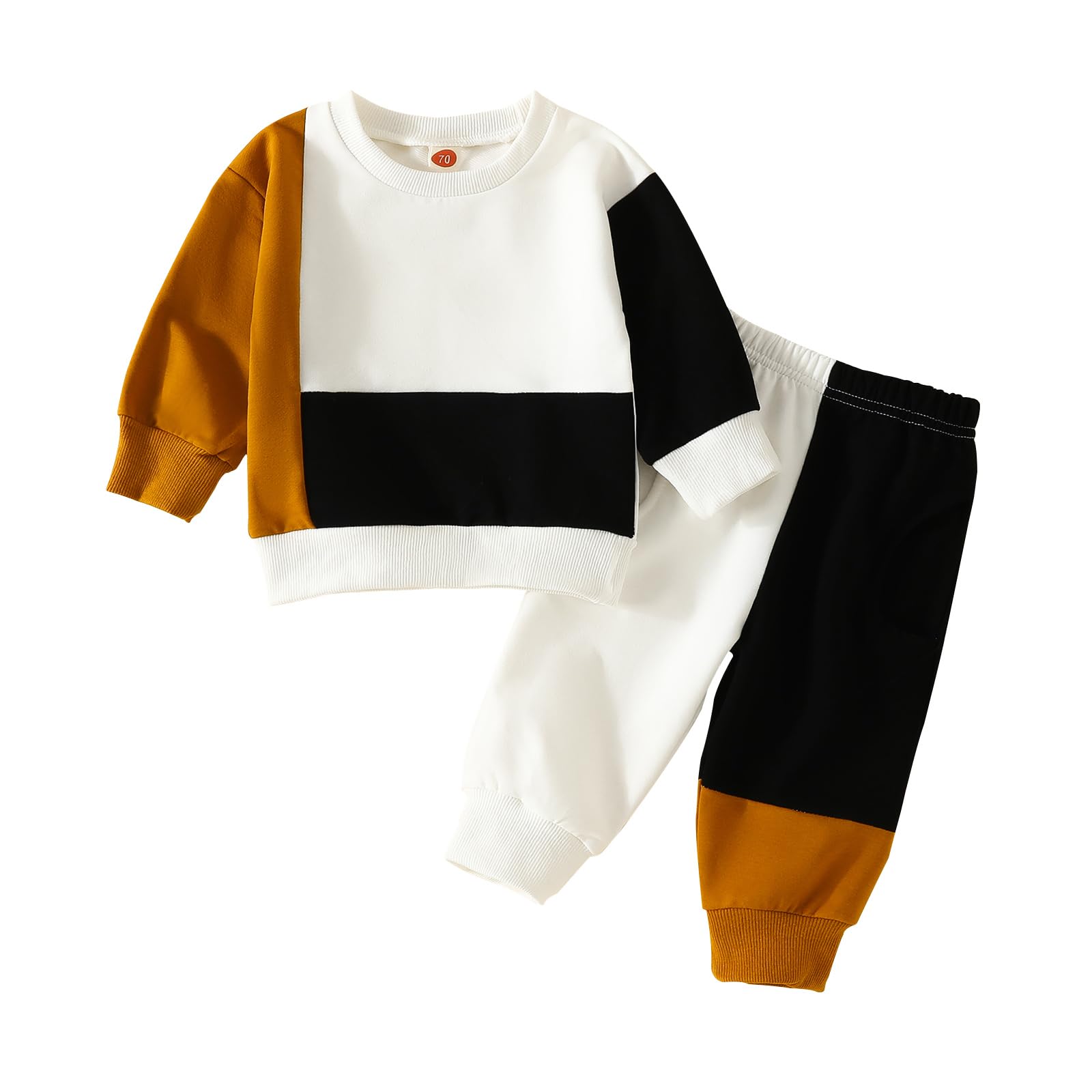Koecnoc Toddler Baby Boys' Clothes Color Block Long Sleeve Sweatshirt and Jogger Pants 2-Piece Set Fall Winter Outfit for Boy