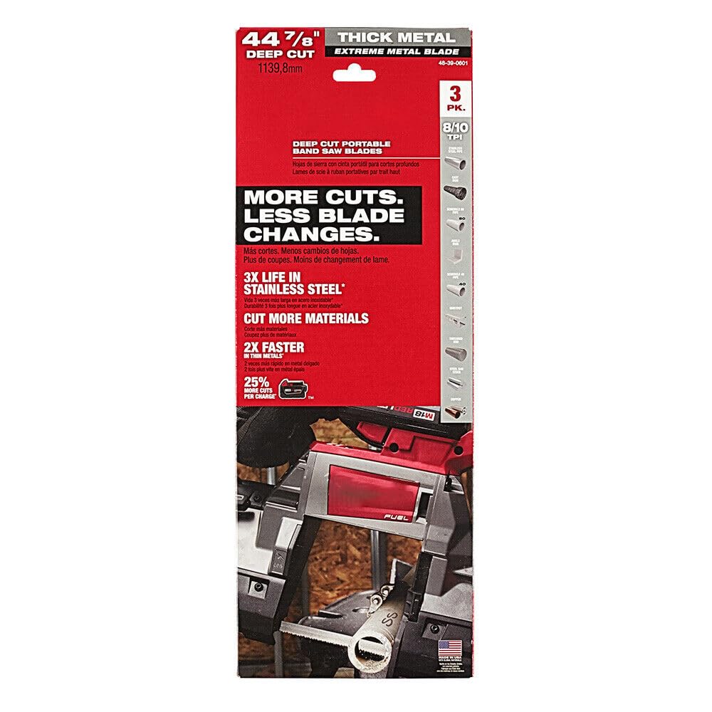 Bandsaw Blades for Milwaukee 48-39-0601 8-10 TPI Extreme Thick Metal Bandsaw Blades 3 Pack Deep Cut