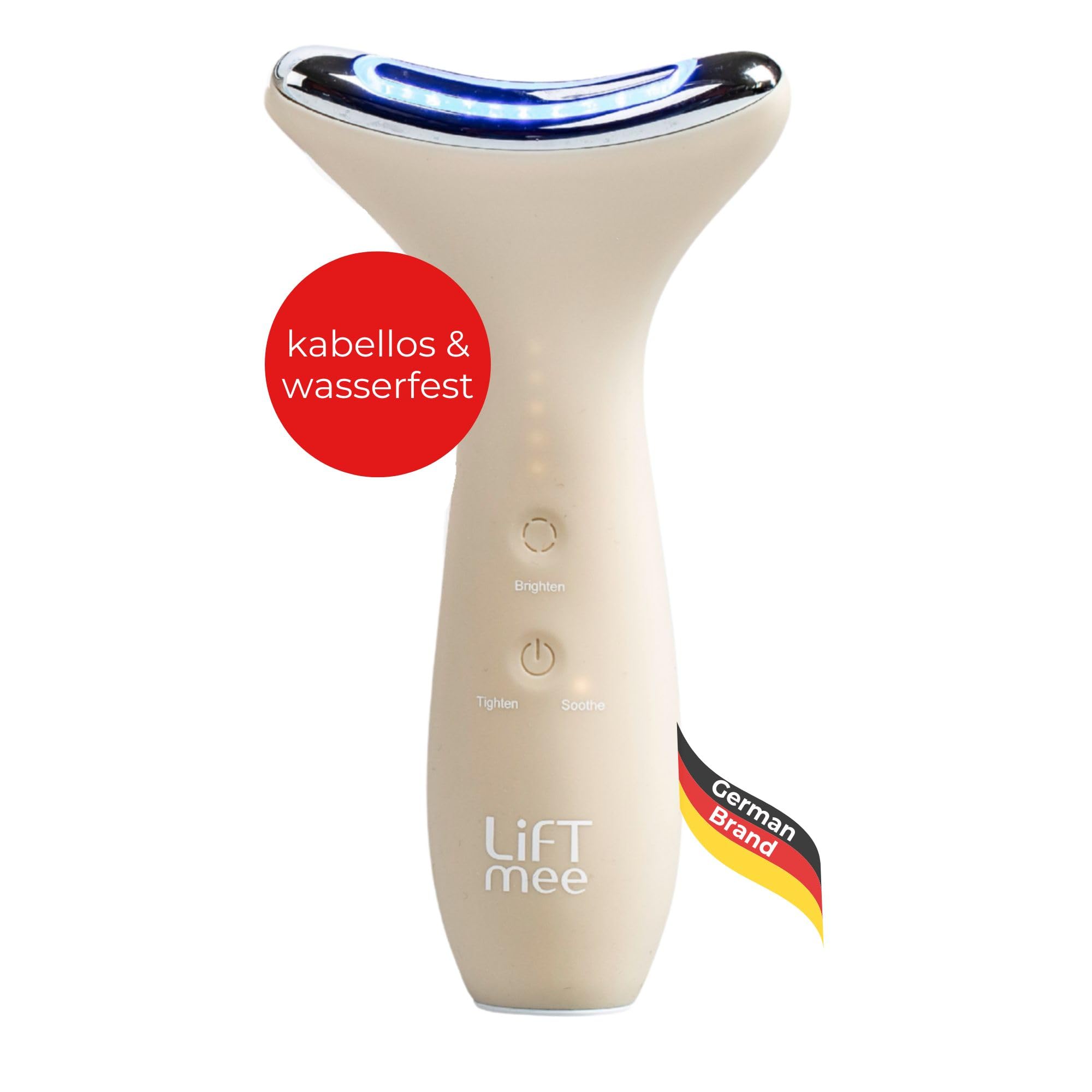 Dermaglow 3in1, Gesichts- und Körpermassagegerät mit 3 Pflegeprogrammen und 5 EMS-Intensitätsstufen, LED Lichtbehandlung Blau, Grün & Rotlicht zur Straffung, Aufhellung & Beruhigung der Haut