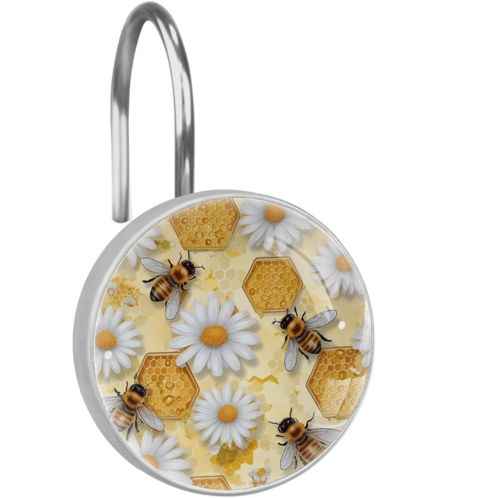 VAPOKF Decorative Shower Curtain Hook, Bee Daisy Rustproof Stainless Steel Shower Curtain Hook for Bathroom, Shower Curtain Hangers for Shower Rod