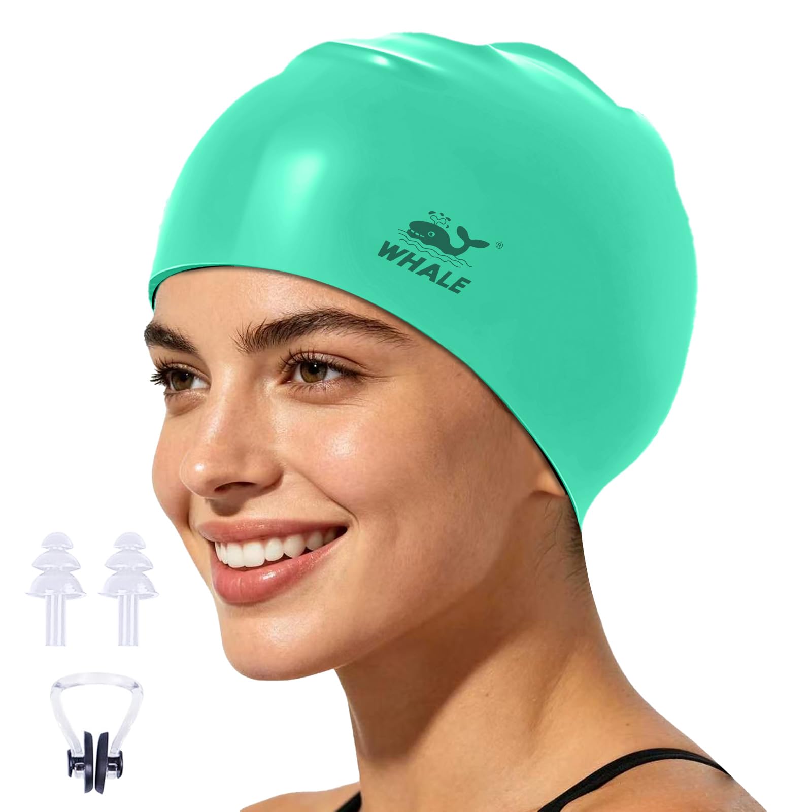 Silicone Swim Cap - Waterproof Non-Slip High Elasticity - Keeps Hair Dry Perfect for Men and Women Large Swimming Cap (Fluorescent Green)